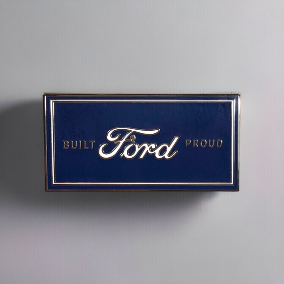 Ford Pin ”Built Ford Proud” Hat or Lapel Enamel Metal Blue Silver White Double - Picture 1 of 7